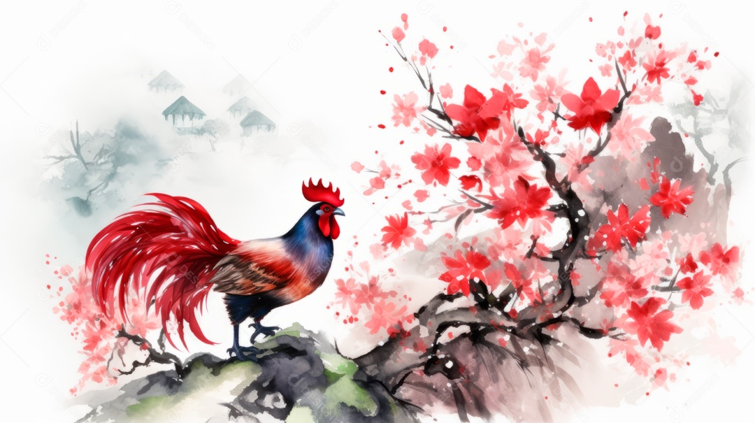 Cena de fundo branco aquarela do Ano Novo Chinês.