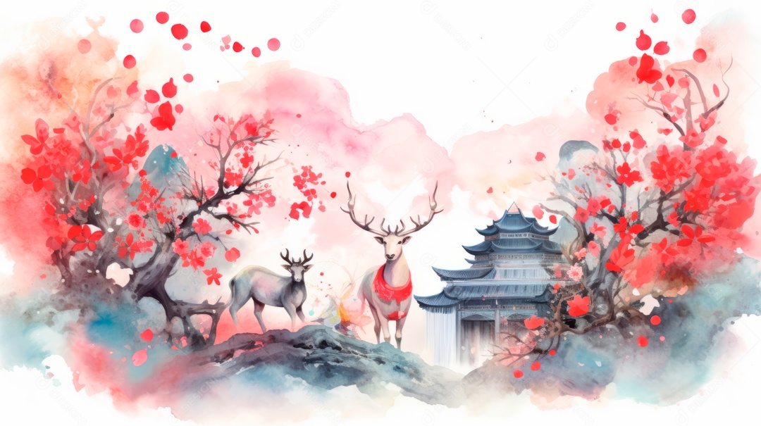 Cena de fundo branco aquarela do Ano Novo Chinês.