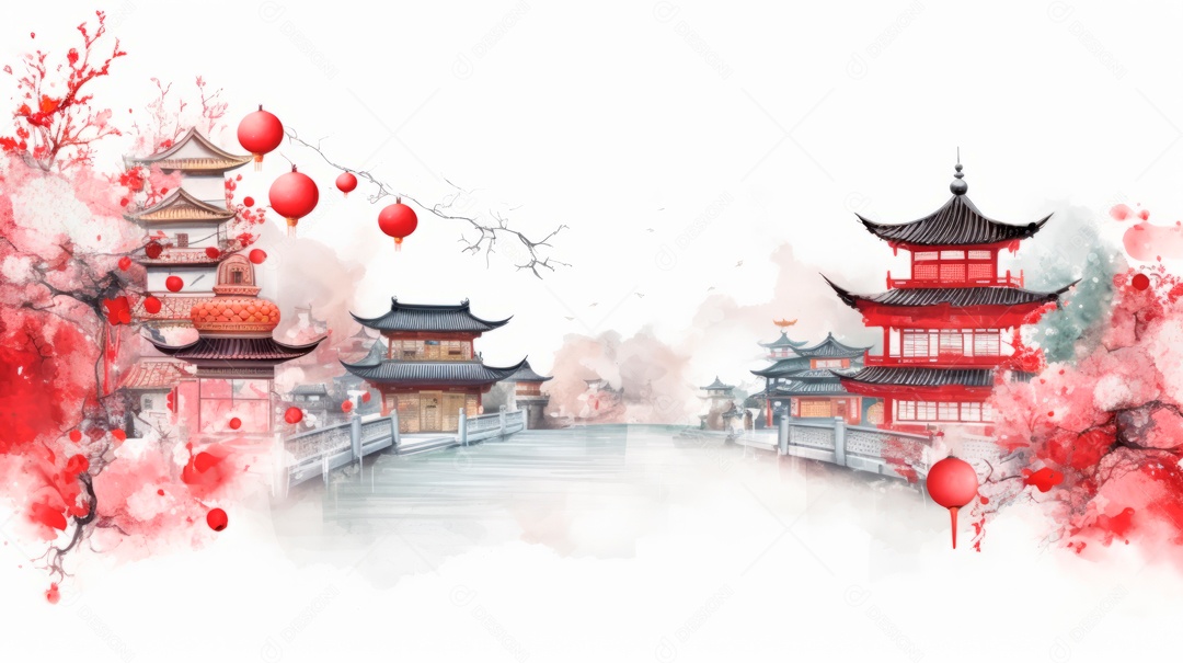 Cena de fundo branco aquarela do Ano Novo Chinês.