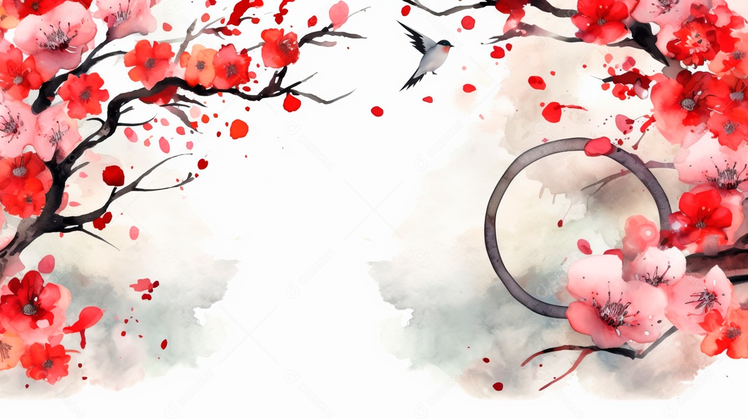 Cena de fundo branco aquarela do Ano Novo Chinês.