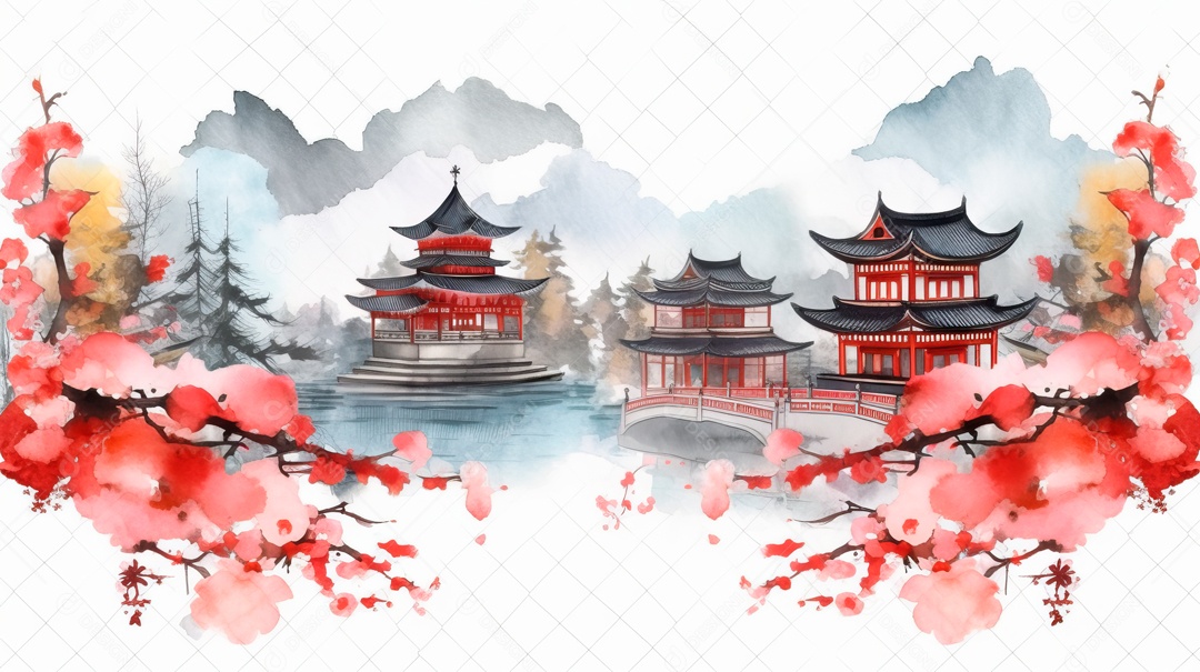 Cena de fundo branco aquarela do Ano Novo Chinês.