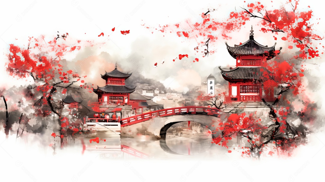 Cena de fundo branco aquarela do Ano Novo Chinês.