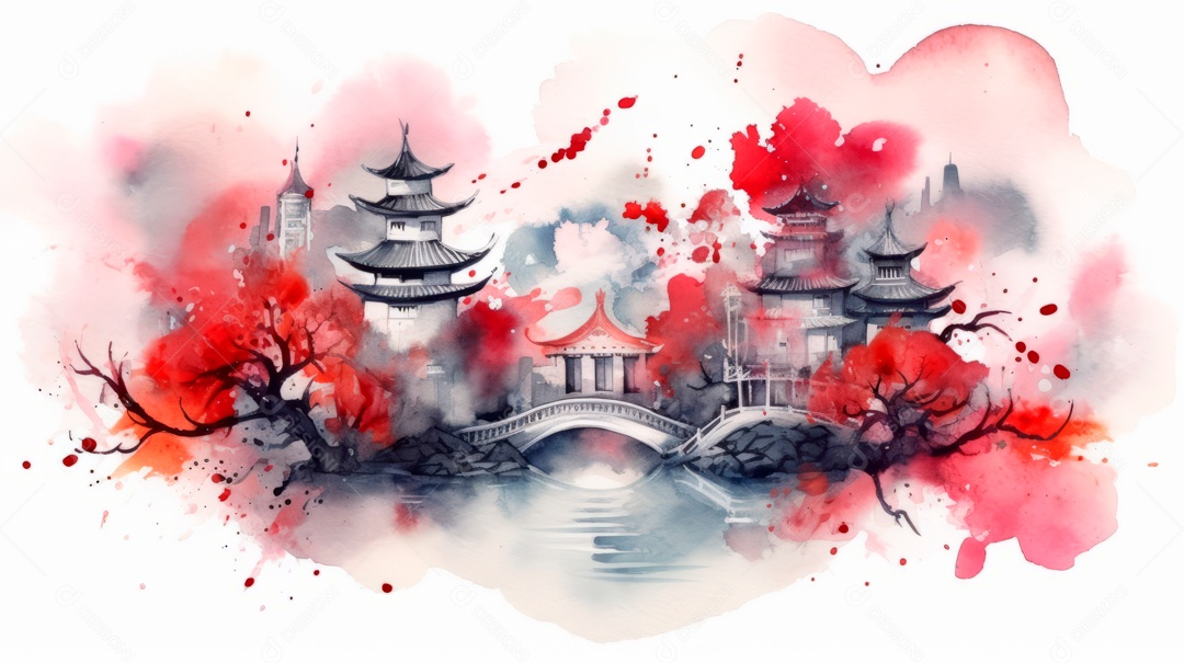 Cena de fundo branco aquarela do Ano Novo Chinês.