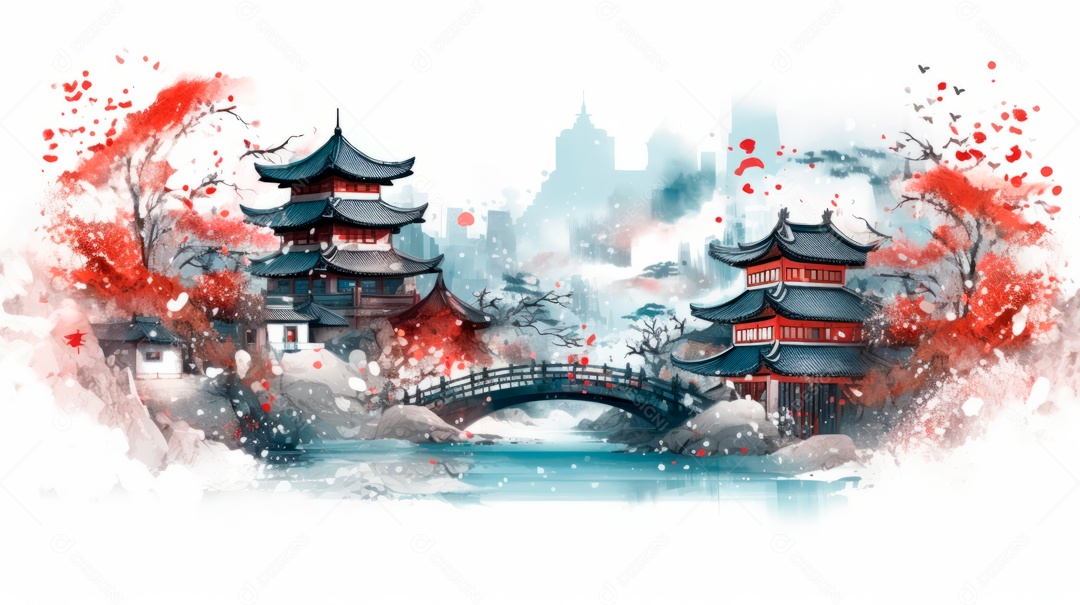 Cena de fundo branco aquarela do Ano Novo Chinês.