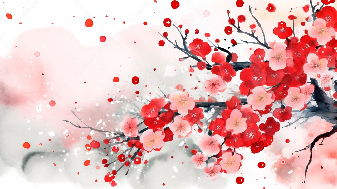 Cena de fundo branco aquarela do Ano Novo Chinês.