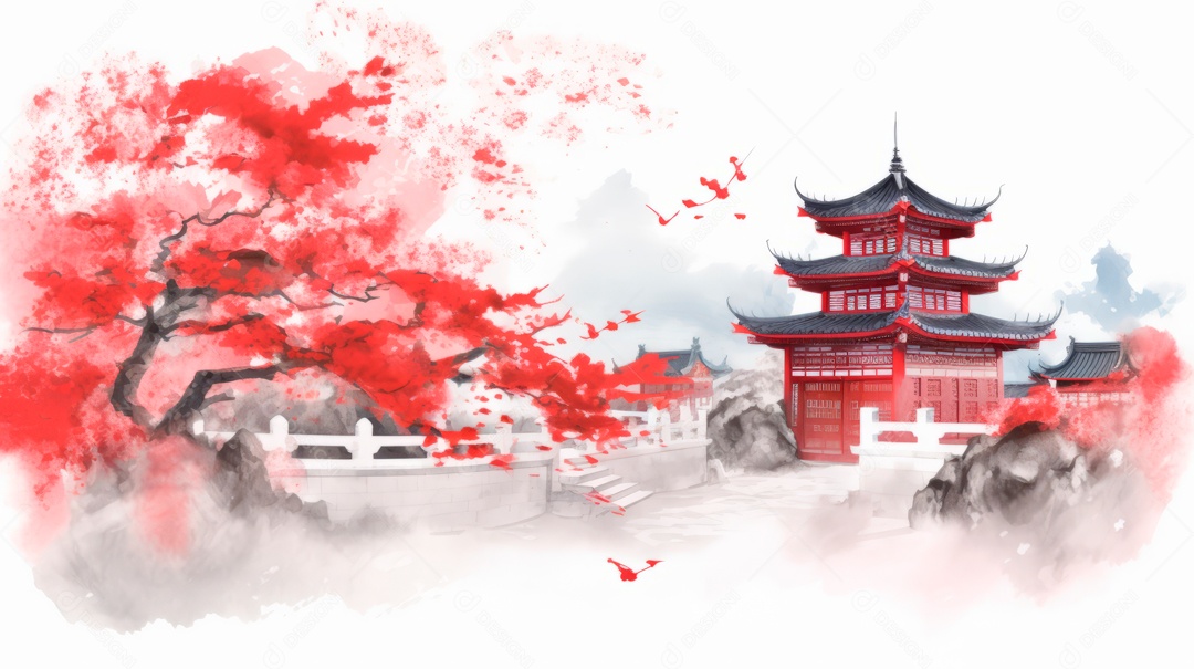 Cena de fundo branco aquarela do Ano Novo Chinês.