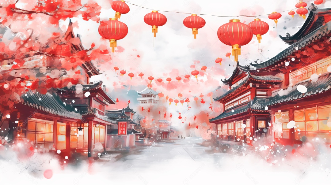 Cena de fundo branco aquarela do Ano Novo Chinês.