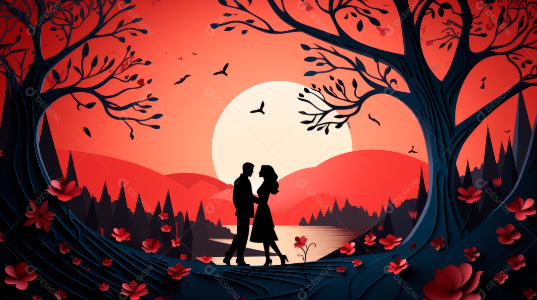 Dia dos Namorados silhueta de uma casal.