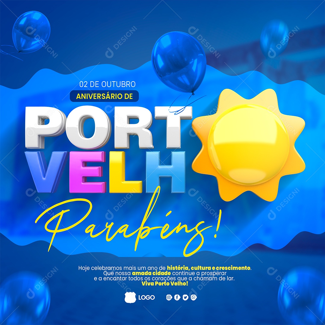 Aniversário de Porto Velho 02 de Outubro Parabéns Social Media PSD Editável