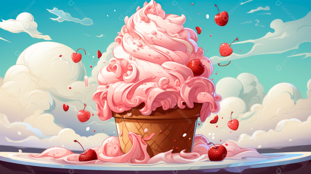 Deliciosos sorvetes sobre copos sobre uma mesa de madeira.