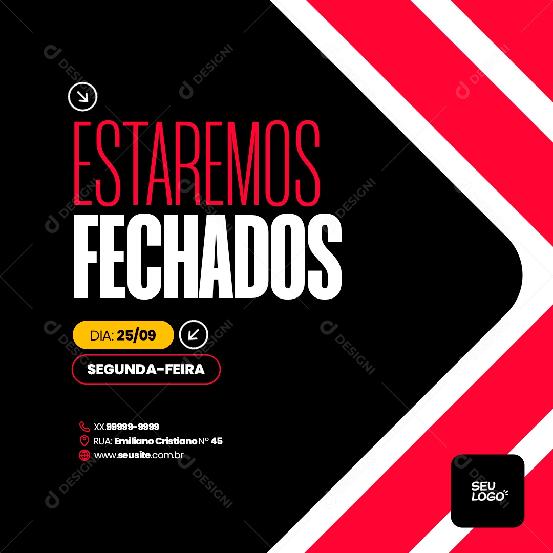 Social Media Estaremos Fechados Aviso Comunicado PSD Editável