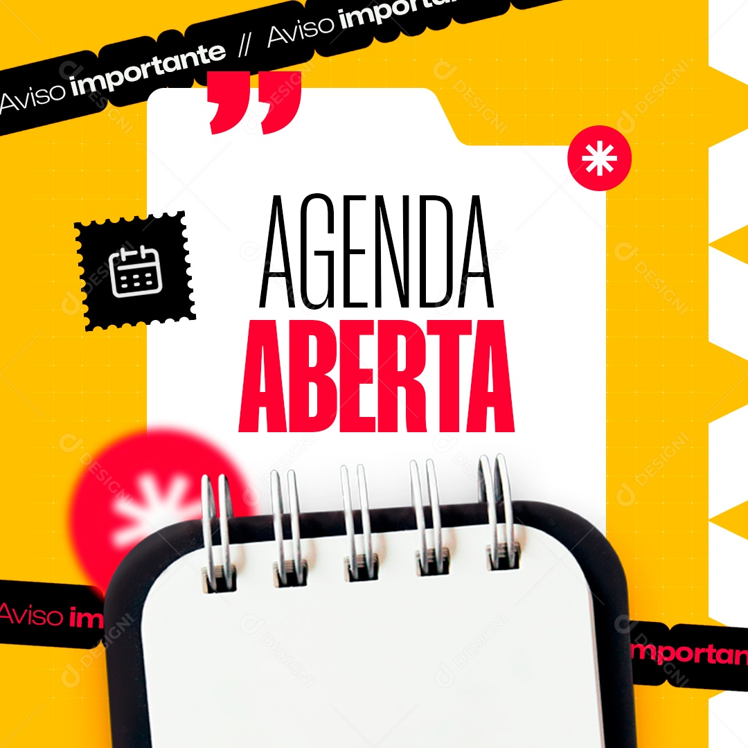 Agenda Aberta Aviso Importante Social Media PSD Editável