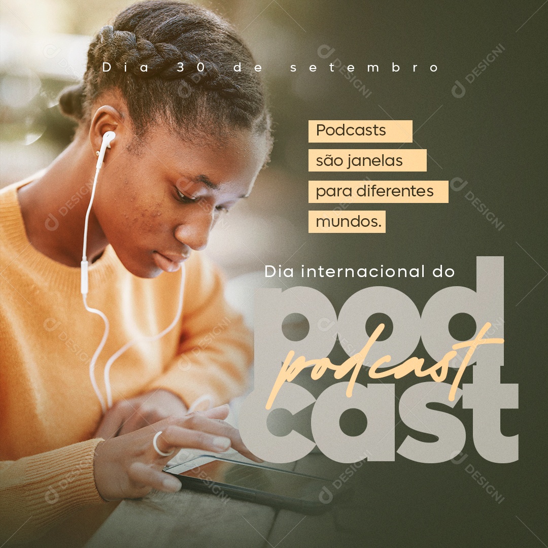 Dia Internacional do Podcast 30 de Setembro são Janelas para Diferentes Mundos Social Media PSD Editável
