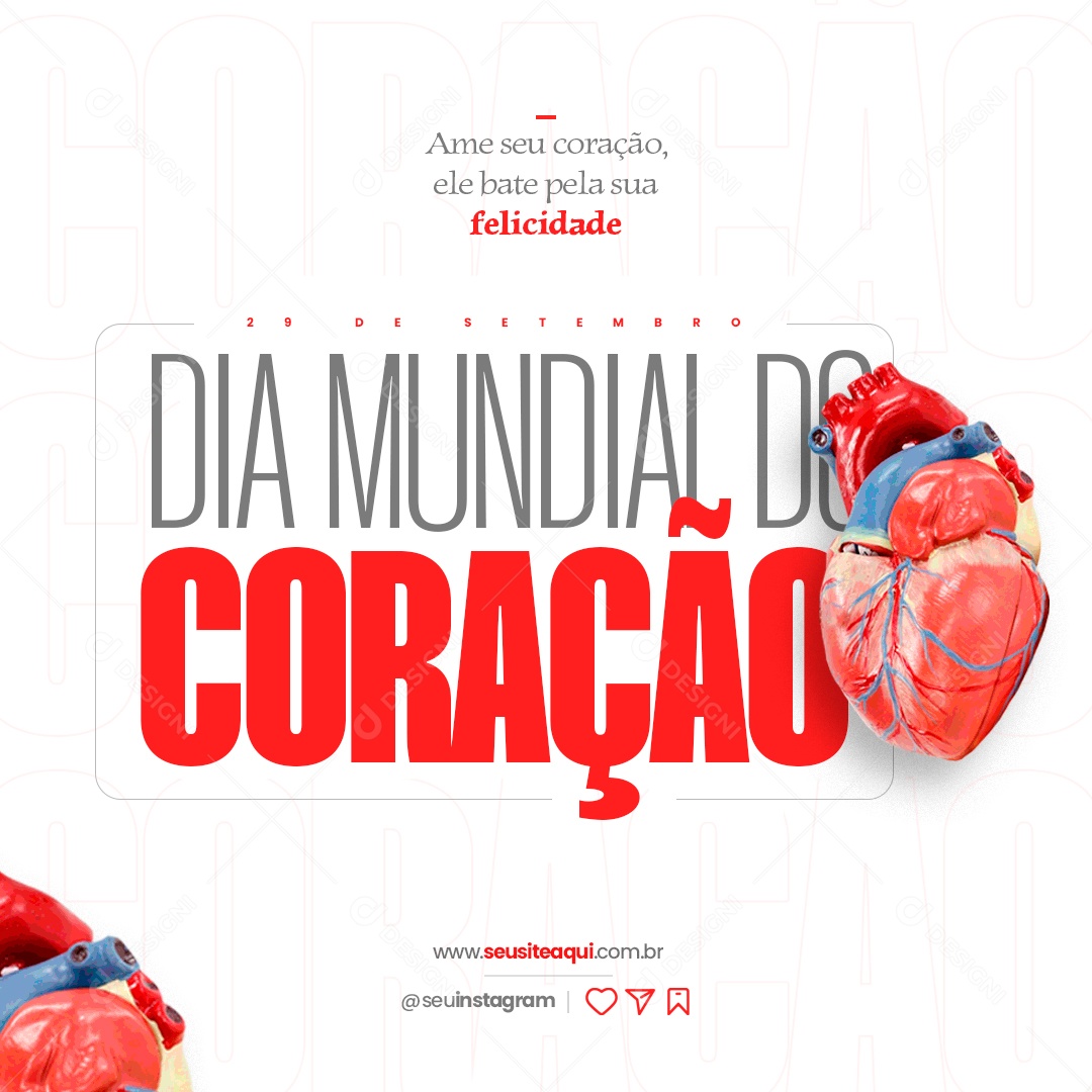 Social Media Feed Dia Mundial Do Coração Bate Pela Sua Felicidade PSD Editável