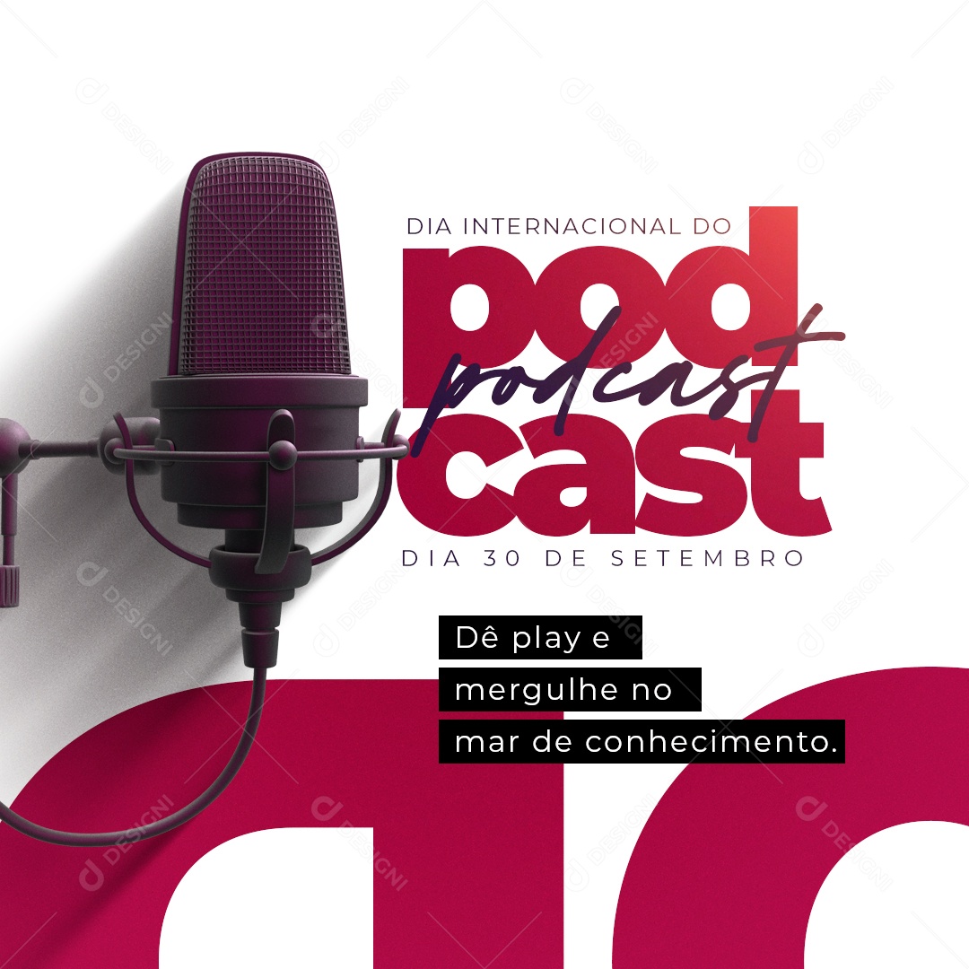 Dia Internacional do Podcast 30 de Setembro de Play e Mergulhe no Mar de Conhecimento Social Media PSD Editável