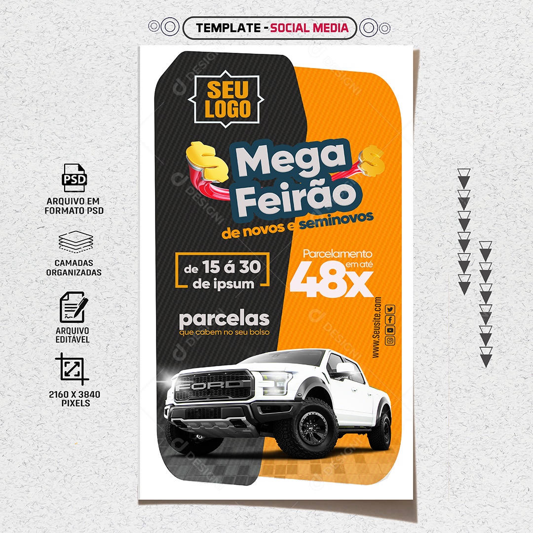Story Mega Feirão Novos e Seminovos Concessionária Social Media PSD Editável