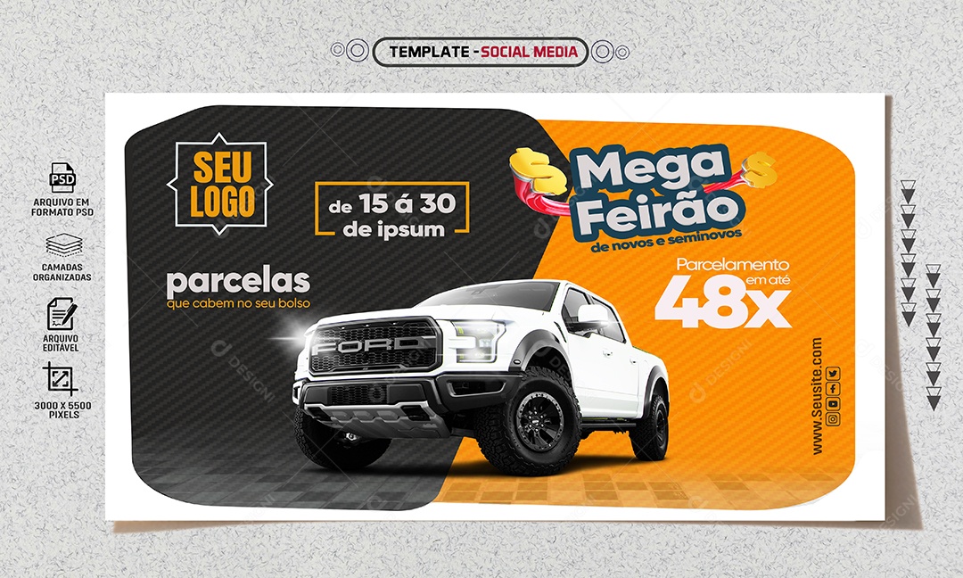 Social Media Banner Mega Feirão Concessionária PSD Editável