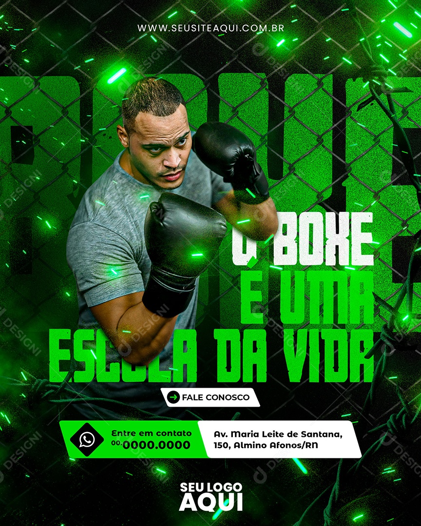 Aulas de Luta O Boxe é Uma Escola da Vida Social Media PSD Editável
