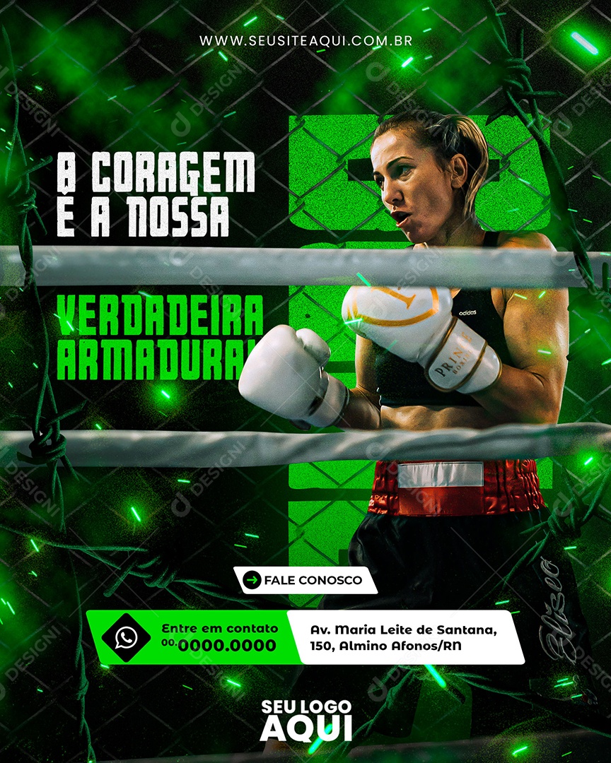 Aulas de Luta A Coragem é a Nossa Verdadeira Armadura Social Media PSD Editável