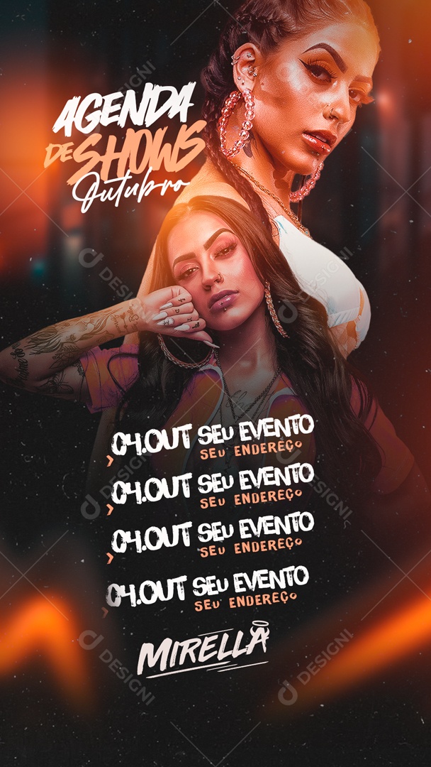 Social Media Flyer Story Agenda De Shows Outubro Mirella PSD Editável