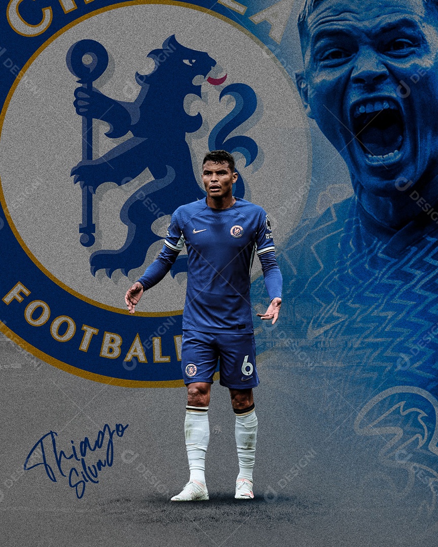 Flyer Futebol Thiago Silva Chelsea Social Media PSD Editável