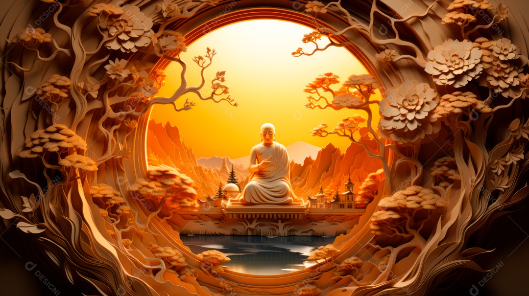 Estátua de buda sobre fundo isolado.