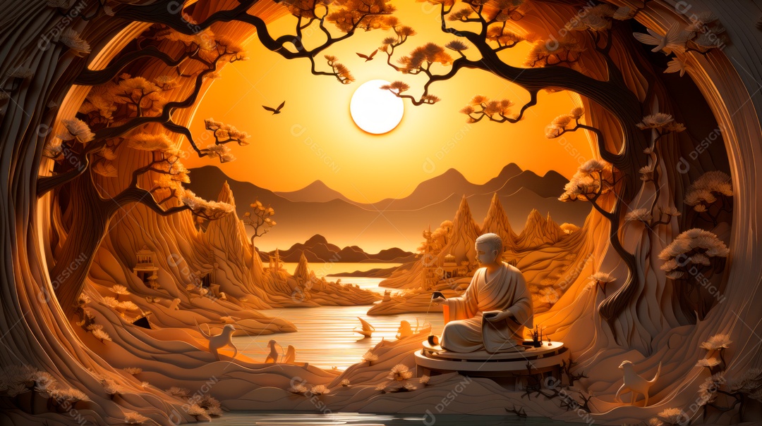 Estátua de buda sobre fundo isolado.