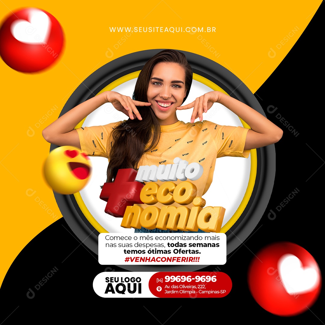 Supermercado Muito Mais Economia Comece o Mês Economizando Mais nas suas Despesas Social Media PSD Editável