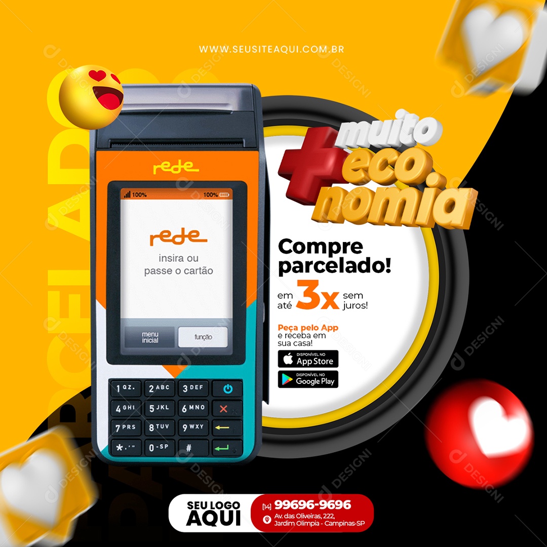 Supermercado Muito Mais Economia Compre Parcelado 3x sem Juros Social Media PSD Editável