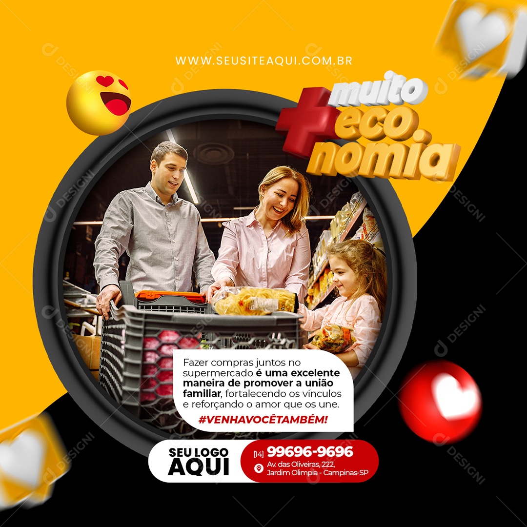 Muito Mais Economia Fazer Compras Juntos no Supermercado Social Media PSD Editável