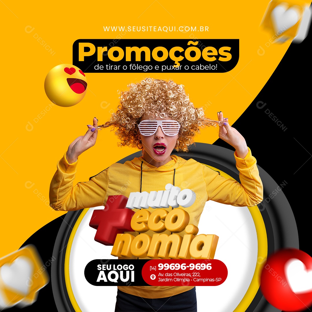 Supermercado Muito Mais Economia Promoções de Tirar o Fôlego e Puxar o Cabelo Social Media PSD Editável