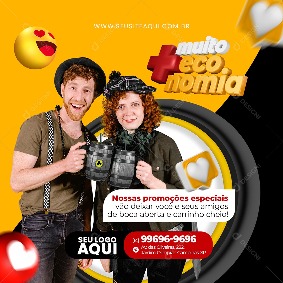 Supermercado Muito Mais Economia Nossas Promoções Especiais Social Media PSD Editável
