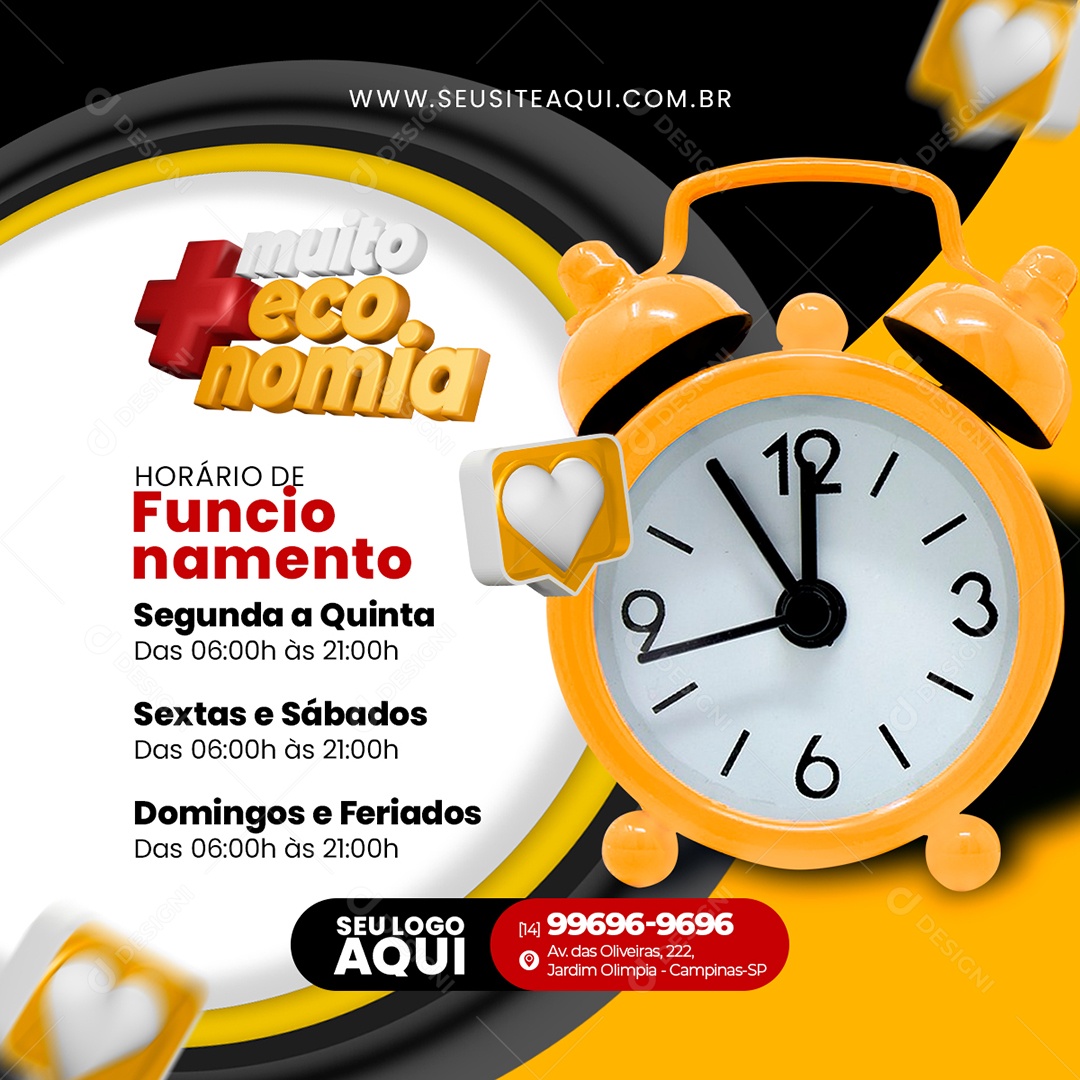 Supermercado Muito Mais Economia Horário de Funcionamento Social Media PSD Editável