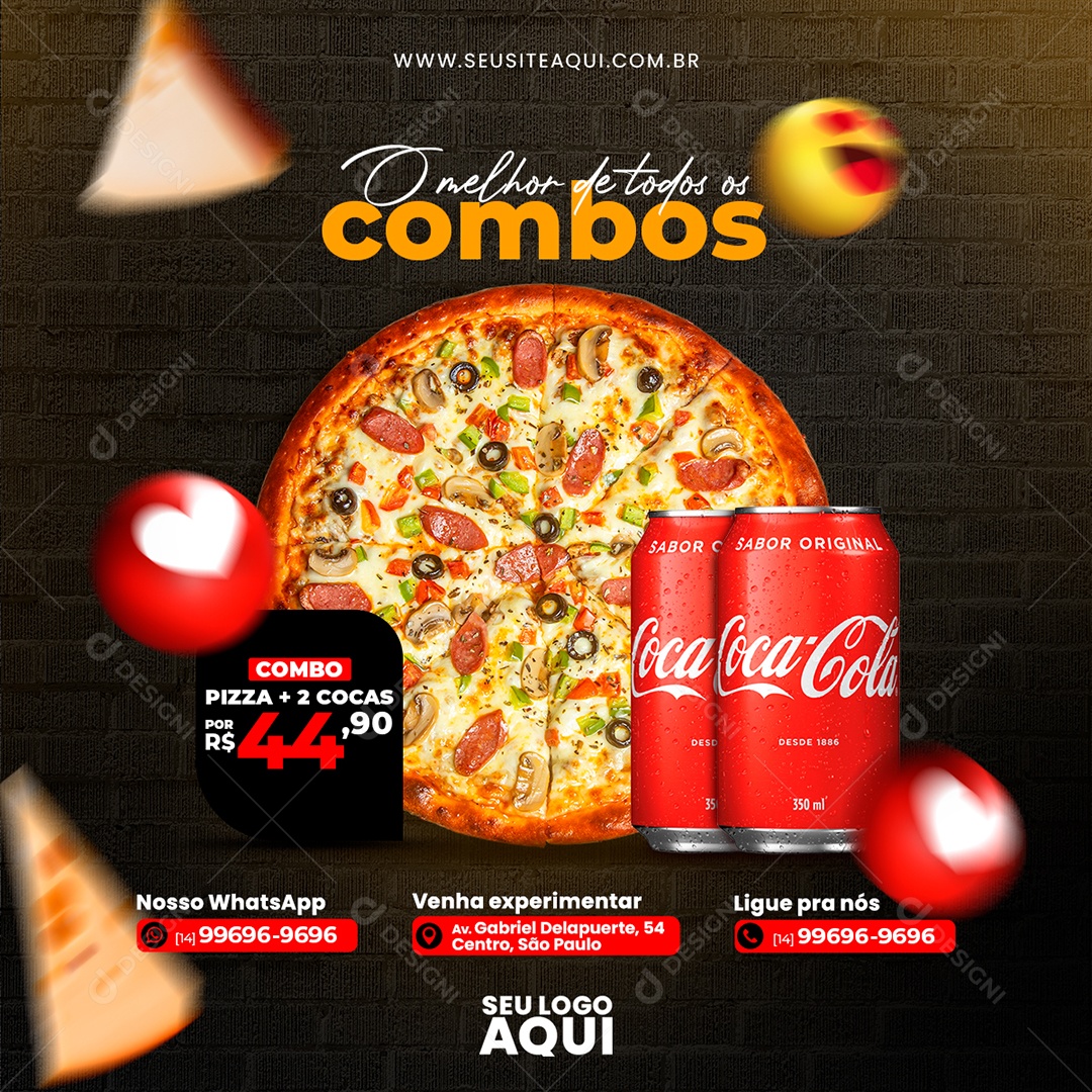 Pizzaria O Melhor de Todos os Combos Combo Pizza Cocas Social Media PSD Editável