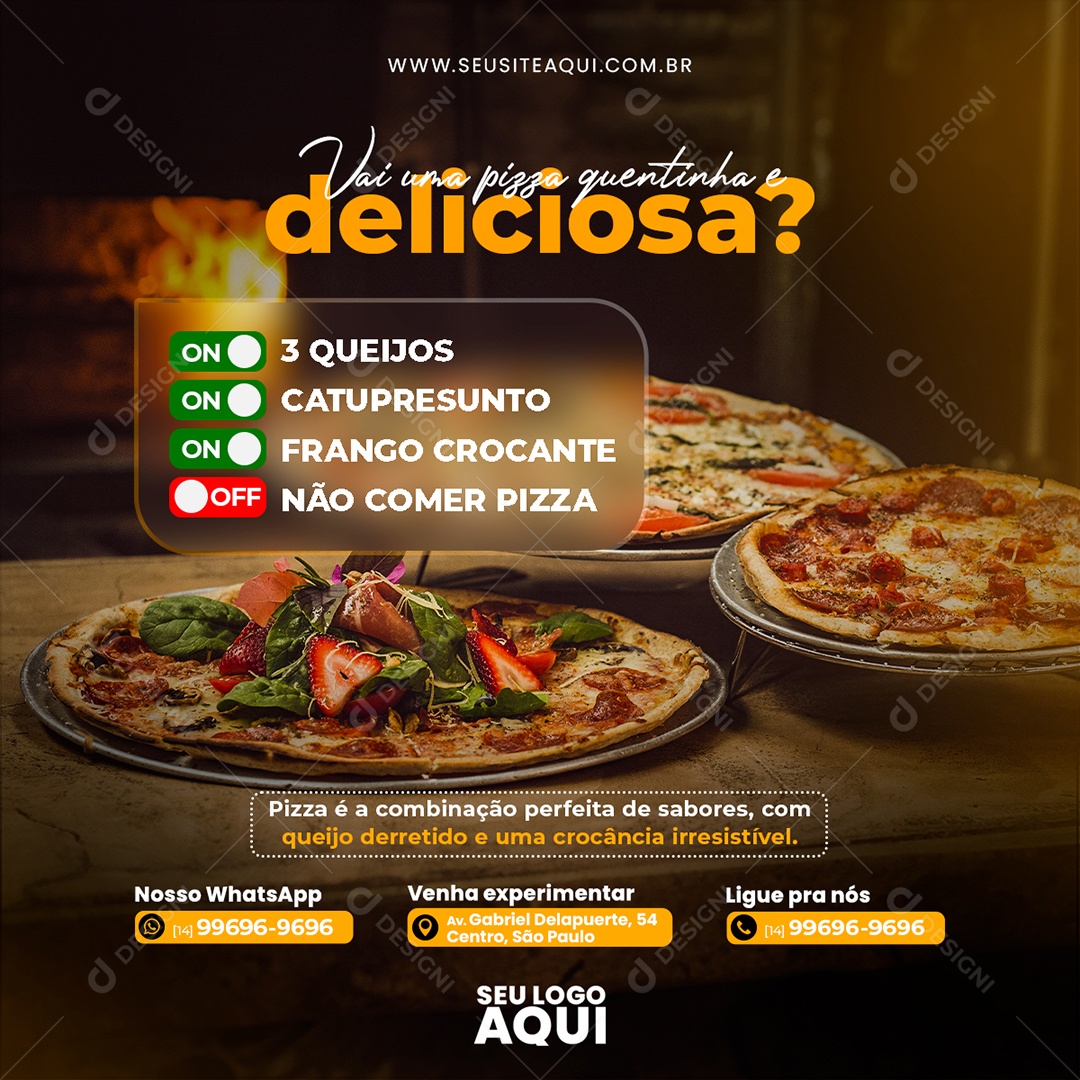 Pizzaria Vai uma Pizza Quentinha e Deliciosa 3 Queijos Catupresunto Social Media PSD Editável