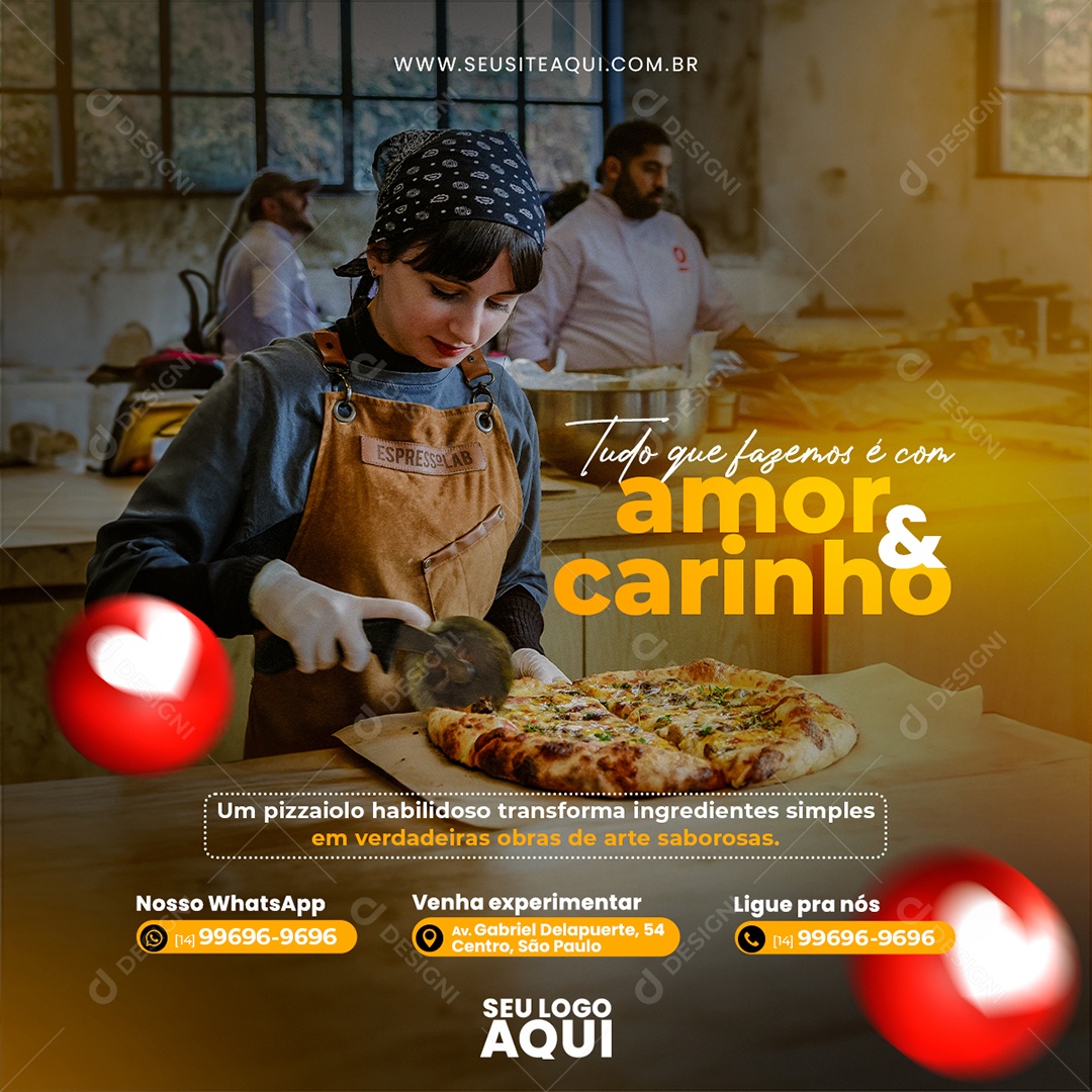 Pizzaria Tudo que Fazemos é com Amor & Carinho Social Media PSD Editável