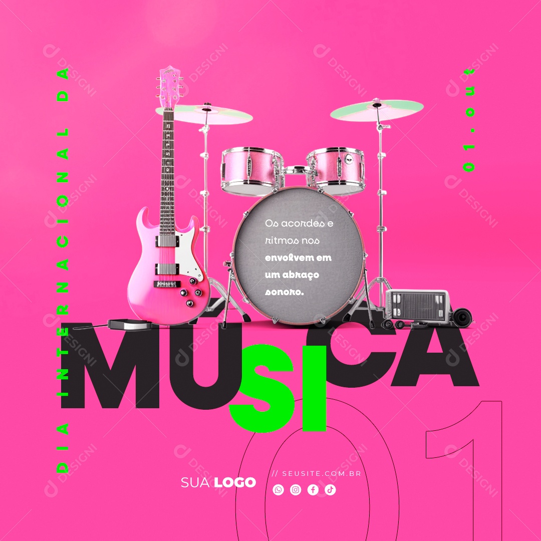 Dia Internacional da Música Os Acordes e Ritmos nos Envolvem em um Abraço Sonoro Social Media PSD Editável