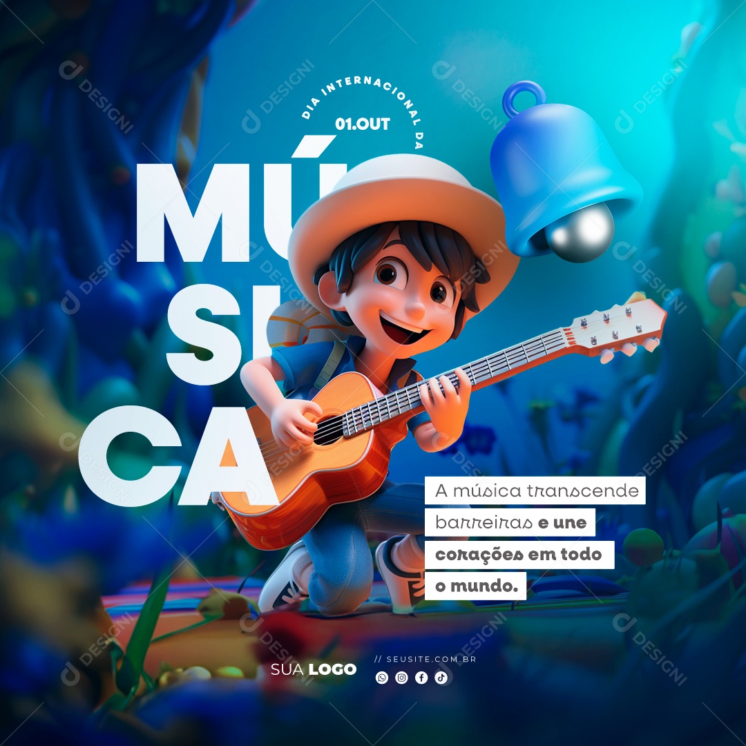 Dia Internacional da Música A Música Transcende Barreiras e Une Corações em Todo o Mundo Social Media PSD Editável