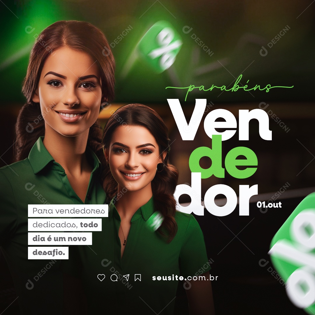 Dia Do Vendedor Parabéns 01 de Outubro Social Media PSD Editável