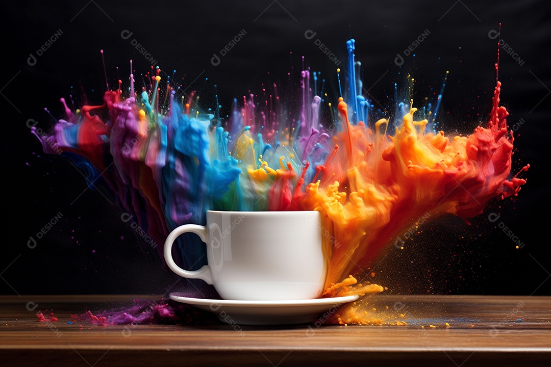 Explosão de arco-íris na xícara de café