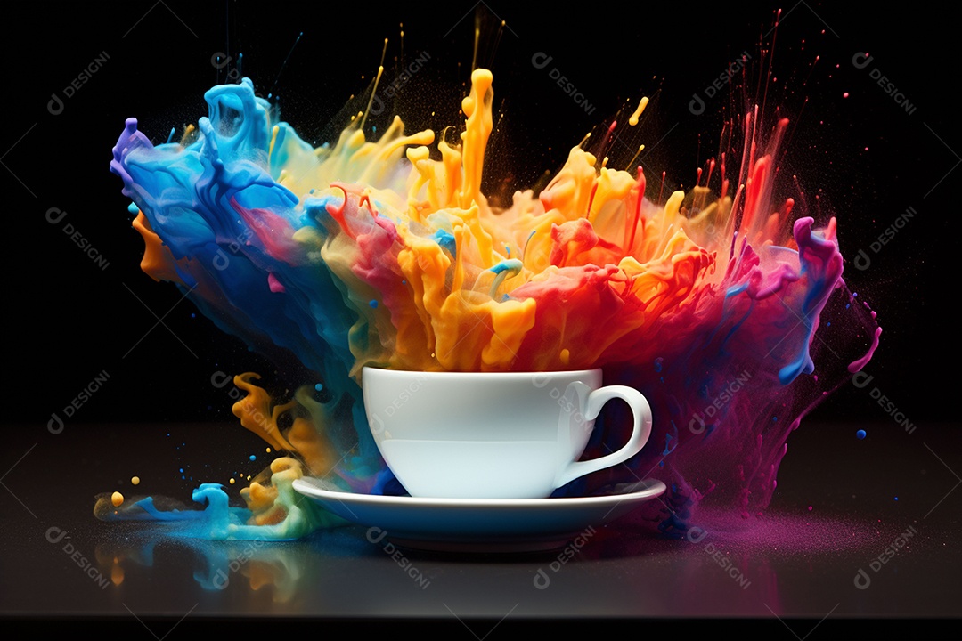 Explosão de arco-íris na xícara de café