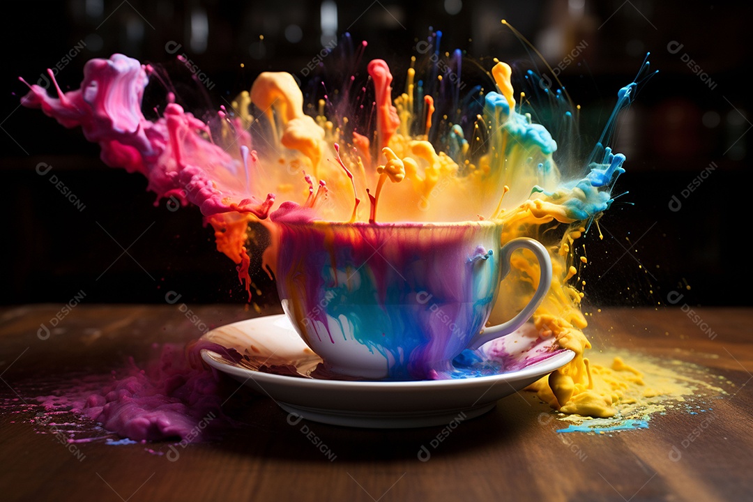 Explosão de arco-íris na xícara de café