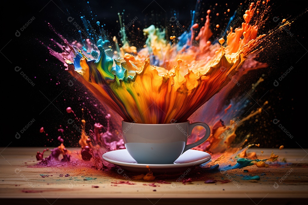 Explosão de arco-íris na xícara de café