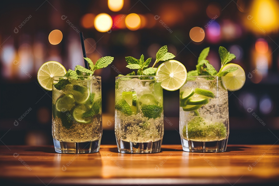 Close-up do grupo de amigos torcendo pela bebida mojito