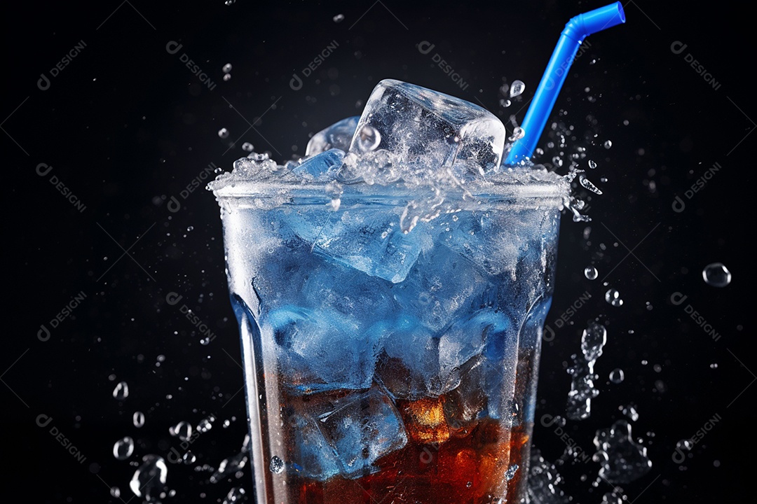 Refrigerante sobre copo de vidor em uma mesa de madeira