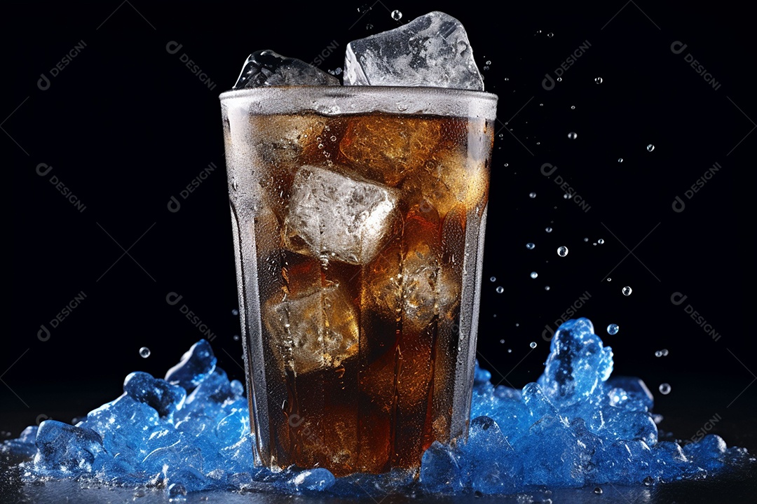 Refrigerante sobre copo de vidor em uma mesa de madeira