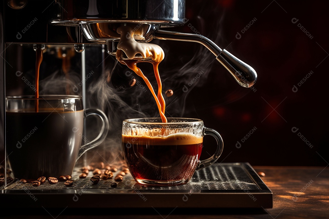 Máquina de café expresso moderna derramando café na xícara