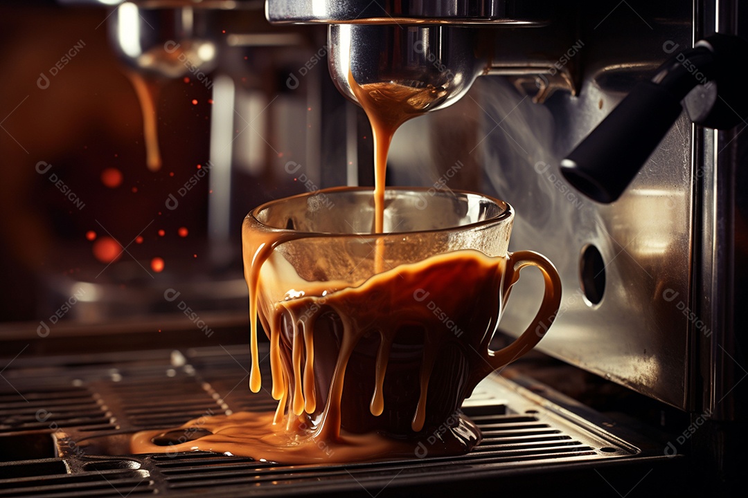 Máquina de café expresso moderna derramando café na xícara