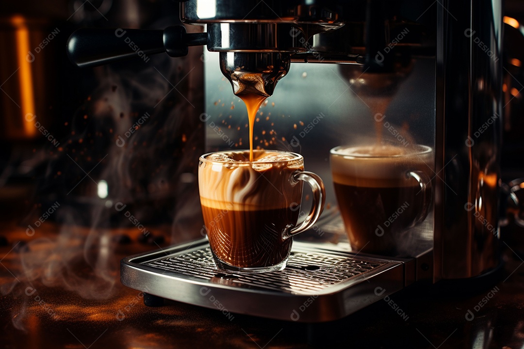 Máquina de café expresso moderna derramando café na xícara