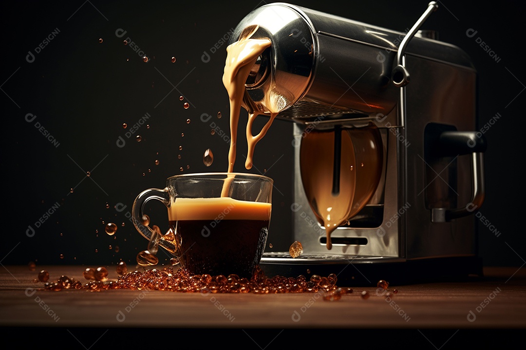 Máquina de café expresso moderna derramando café na xícara